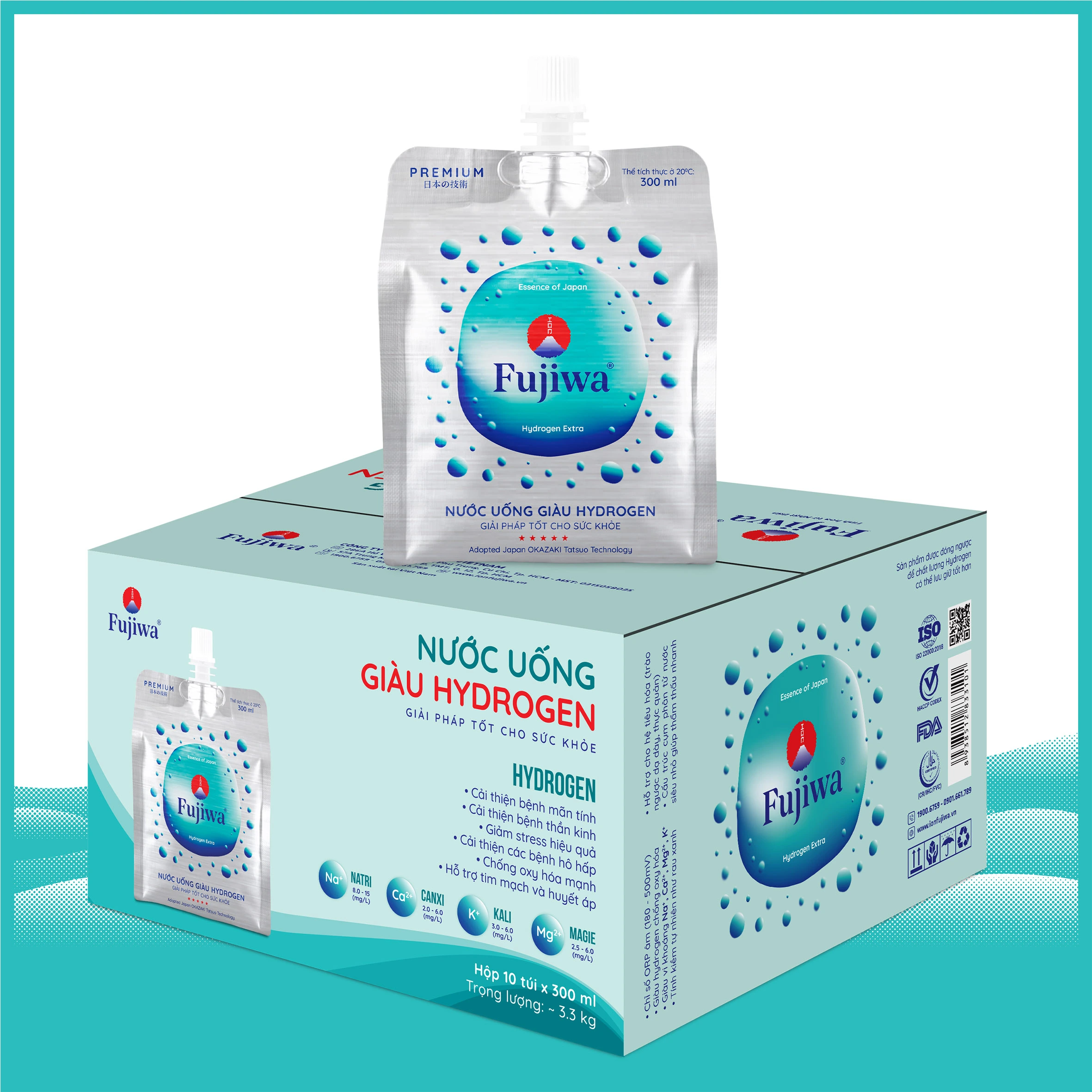 Nước Uống Fujiwa Giàu Hydrogen Cao Cấp - Thùng 4 Hộp 48 Túi